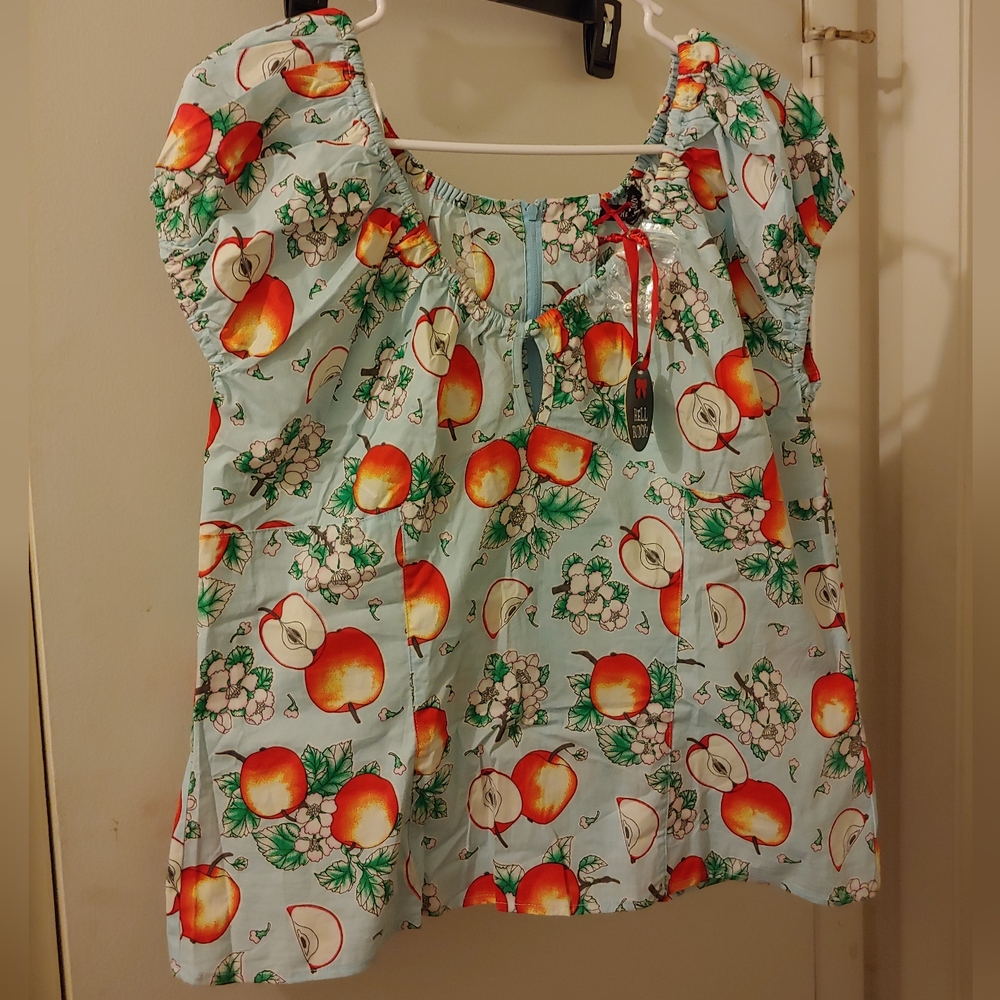 Hell Bunny apple print peasant top size 2XL